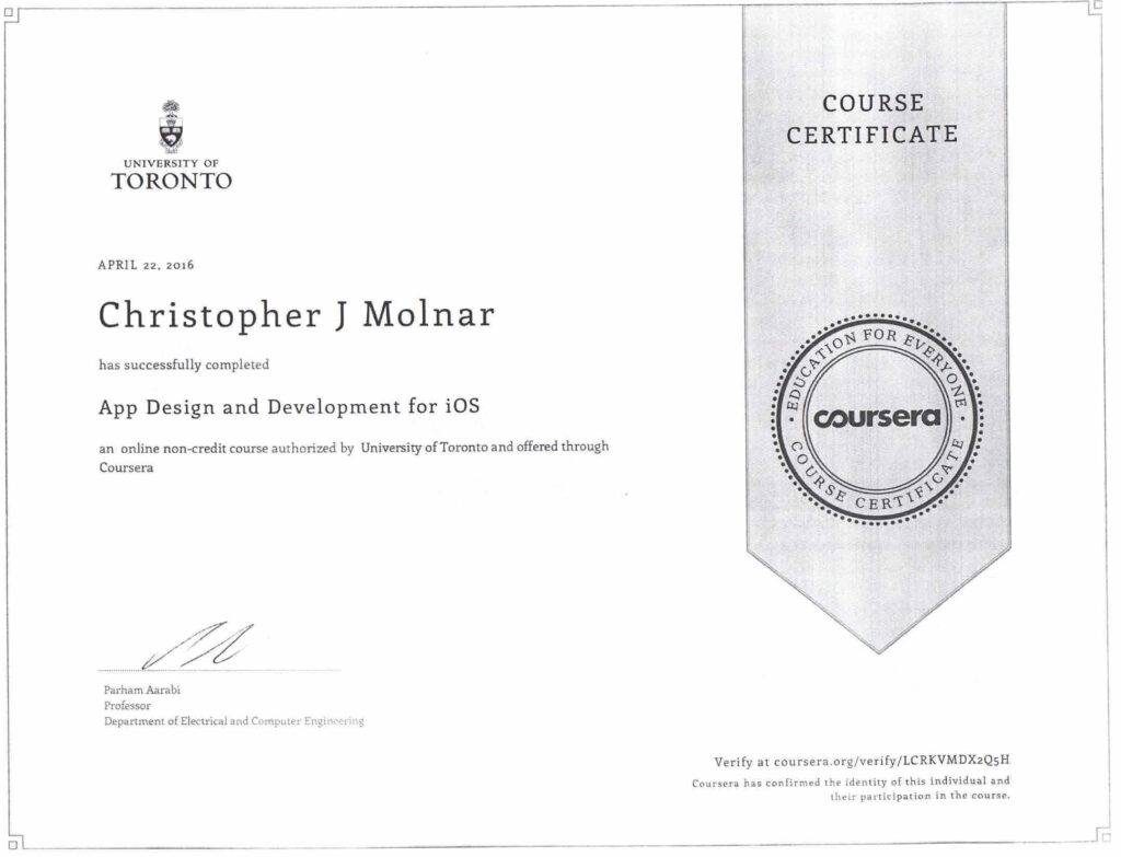 App Design and Development for iOS Completion Certificate