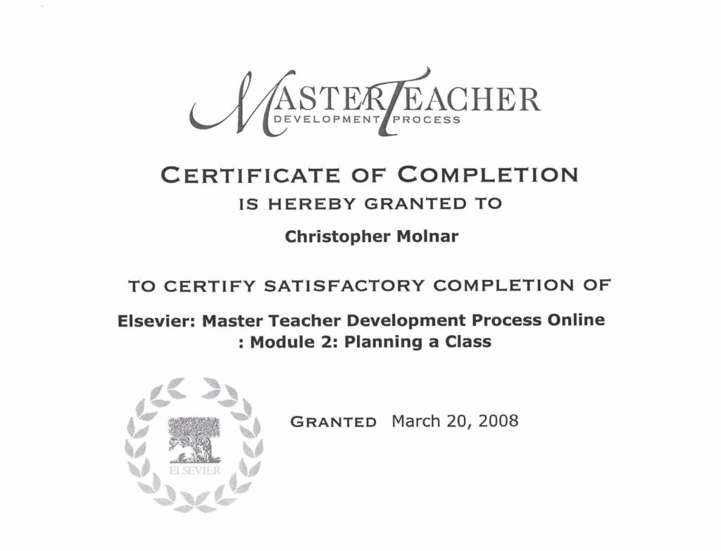 Elsevier - Master Teacher Development Process Online - Module 2 - Planning a Class
