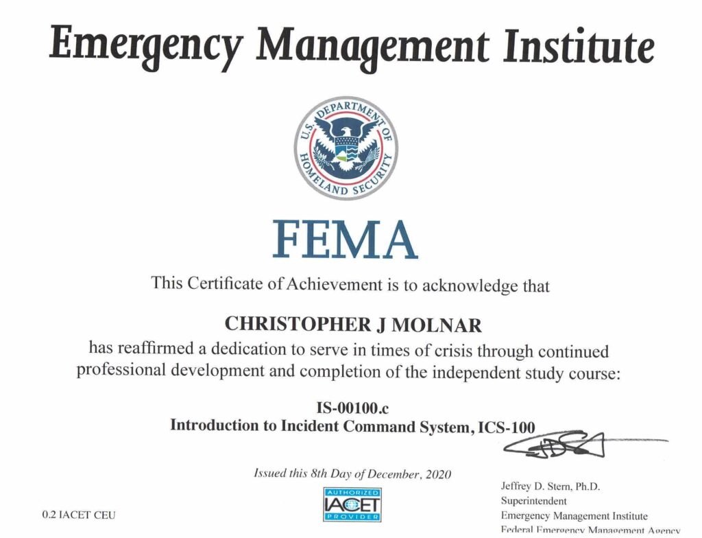 FEMA Certification: Introduction to Incident Command Systems 