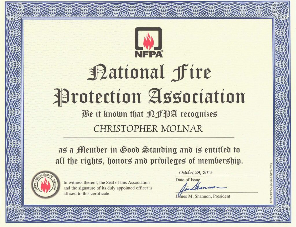 NFPA Membership Certificate