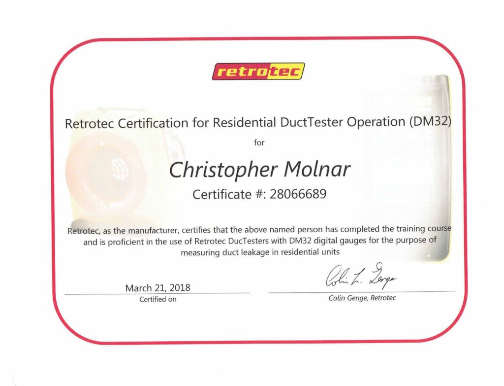 Retrotec Certification for Residential DuctTester Operation (DM32)